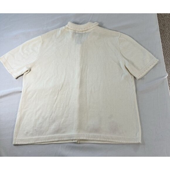 VTG Koret Short Sleeve Cardigan Button Up Pink Beige Embroidered Floral Sz LG - Picture 2 of 8